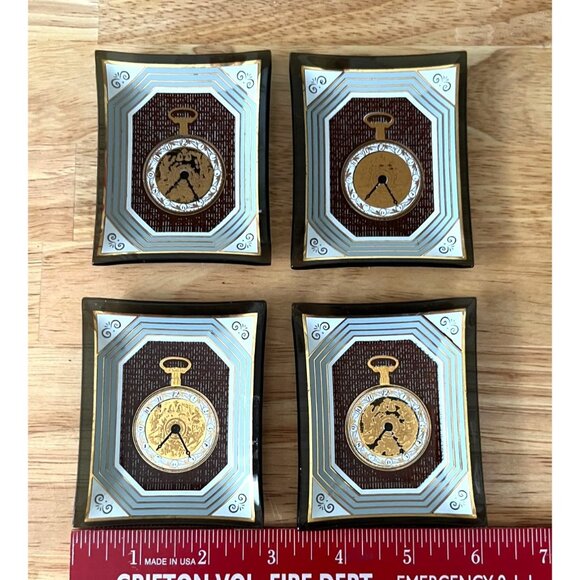 Vintage Houze Art Glass Gold Vermil Pocket Watch Mini Trays Set Of 4 - Picture 6 of 6